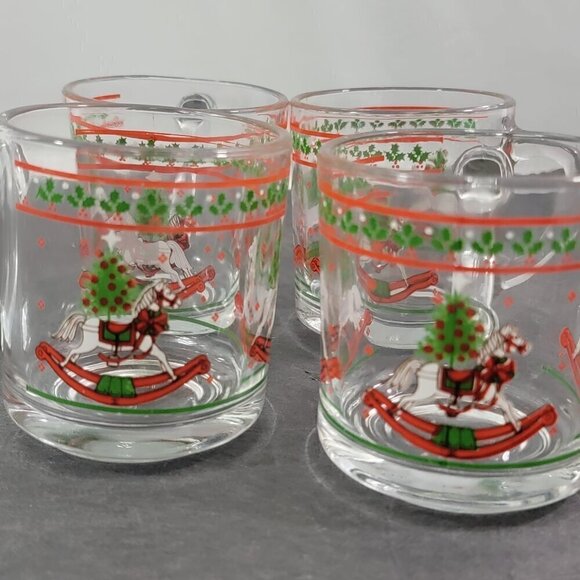 Anchor Hocking Christmas Memories Holly Rocking Horse Drink Glasses - Set of 4 - Picture 13 of 16